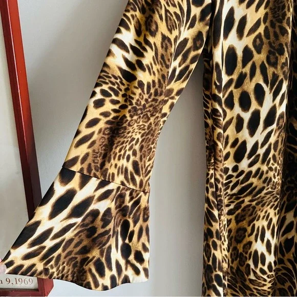 Vintage INC Leopard Print Midi Dress  90s Y2K Bell Sleeve Party Style